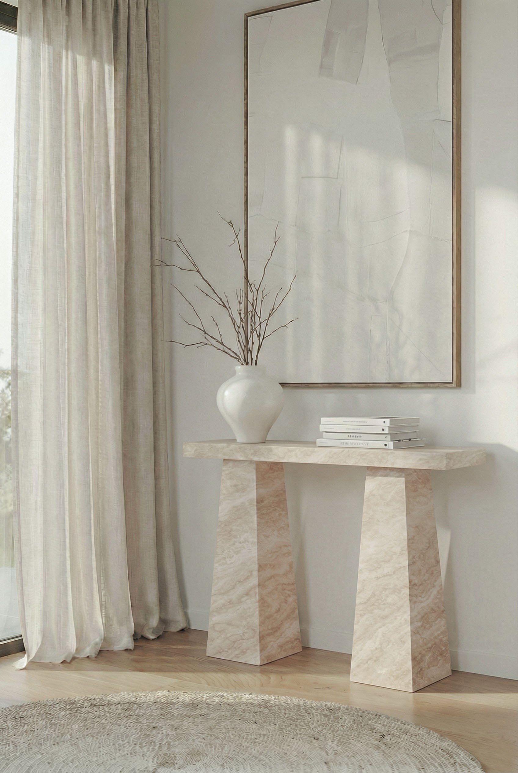 Olga White Travertine Console Table