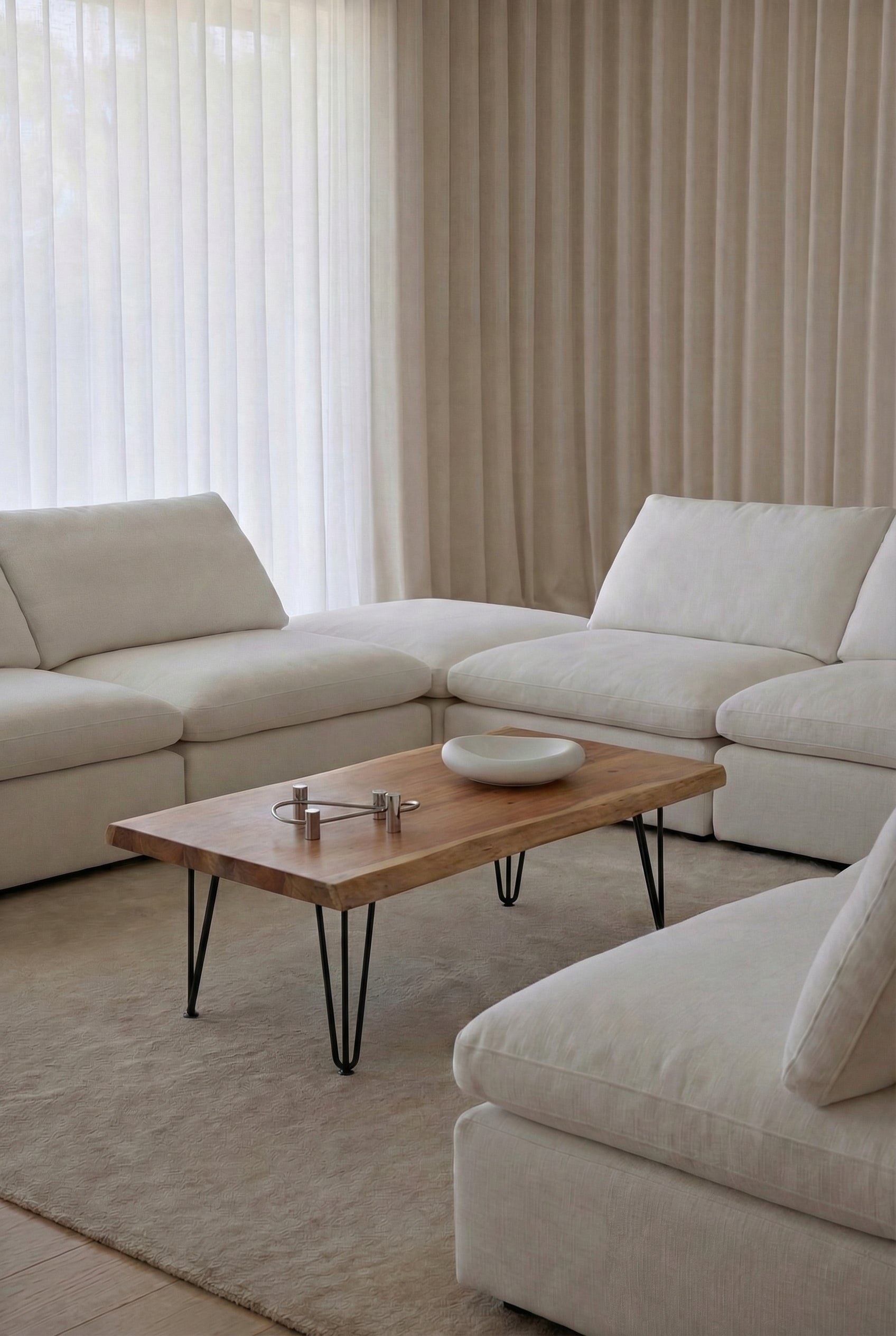 Pariel Dark Acacia Wood Coffee Table With Pin Legs