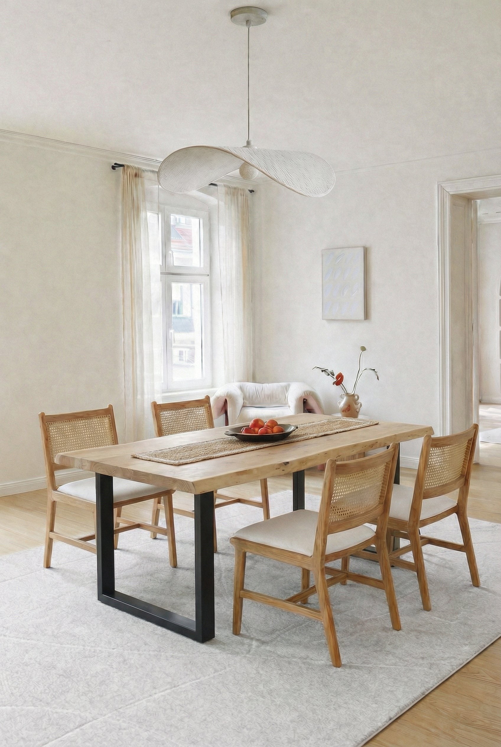 Malen Light Acacia Wood Dining Table With U Shape Legs