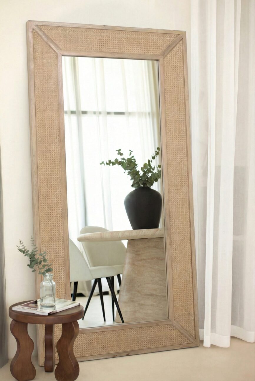 Amador Rectangular Rattan Floor Mirror