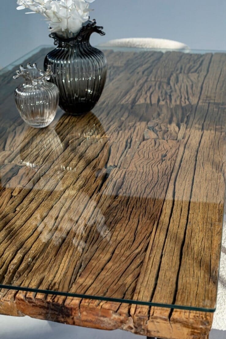 Meadow Railway Wood Dining Table with X Shape Metal Base - Image 2