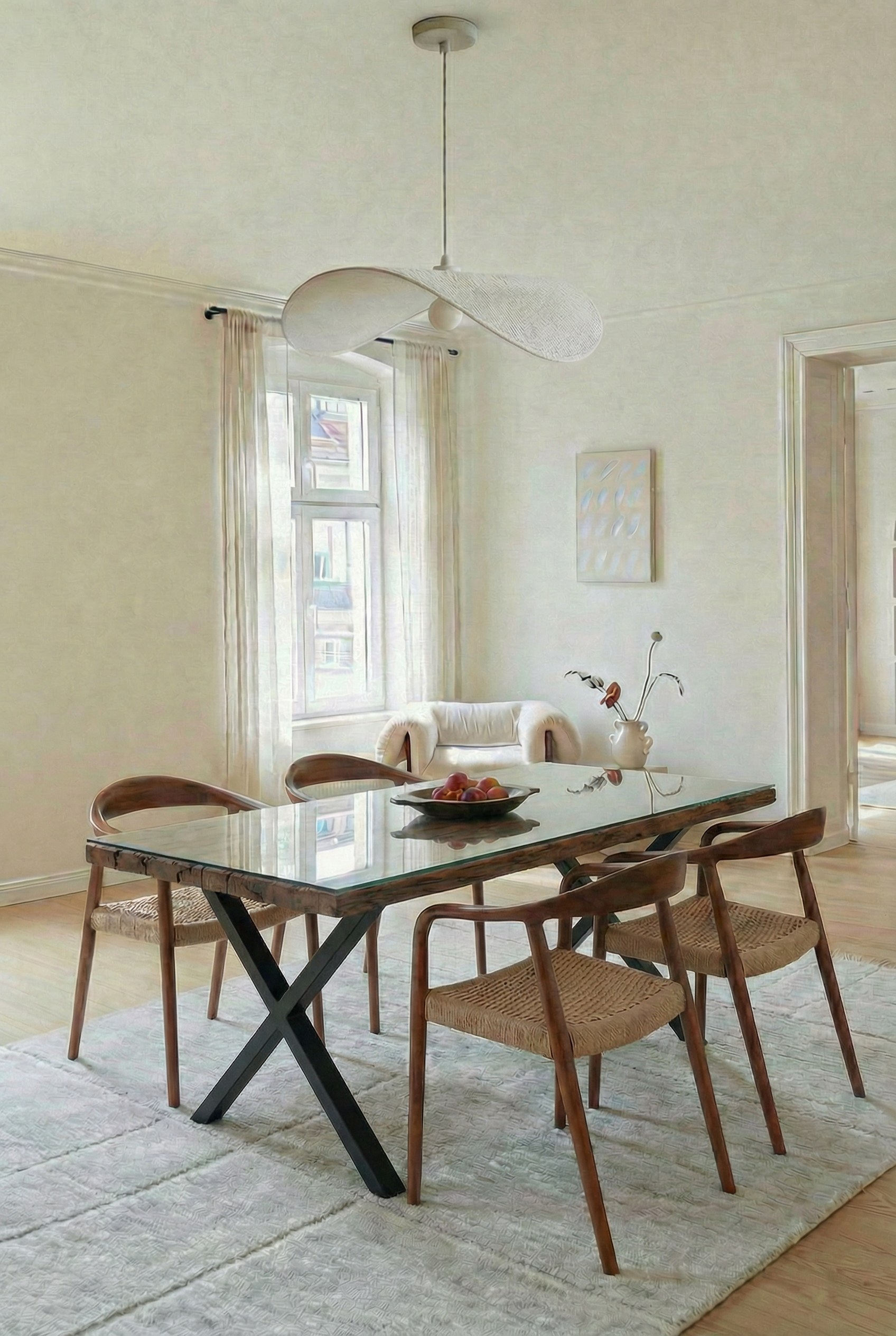 Meadow Railway Wood Dining Table with X Shape Metal Base
