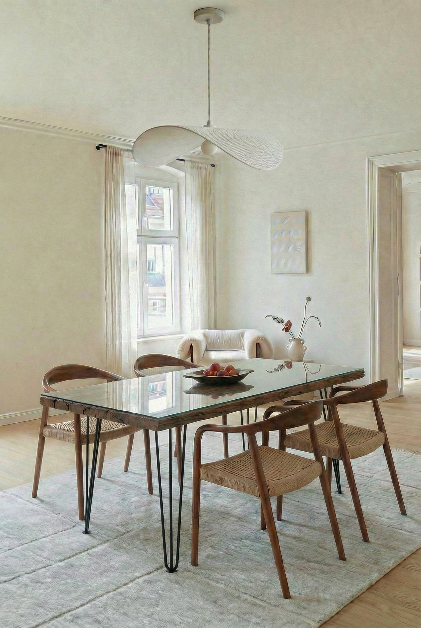 Meadow Railway Wood Dining Table with Pin Metal Legs