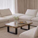 Meadow Railway Glass Top Wooden Coffee Table with U Shape Metal Base