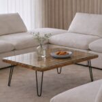 Meadow Railway Glass Top Wooden Coffee Table with Pin Shape Legs