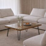 Meadow Railway Glass Top Wooden Coffee Table with Pin Shape Legs