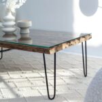Meadow Railway Glass Top Wooden Coffee Table with Pin Shape Legs
