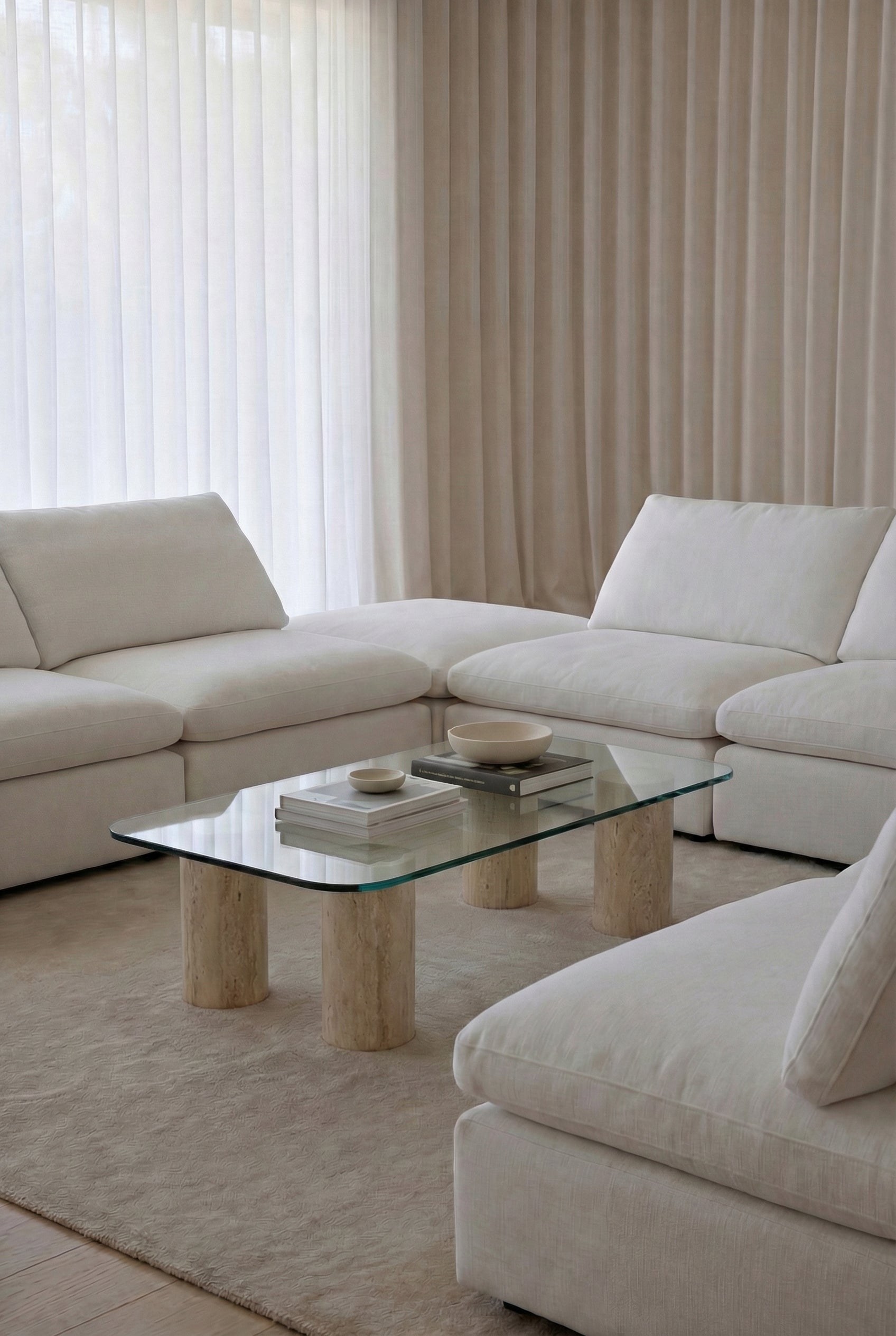 Punto Beige Unfilled Travertine Rectangular Coffee Table