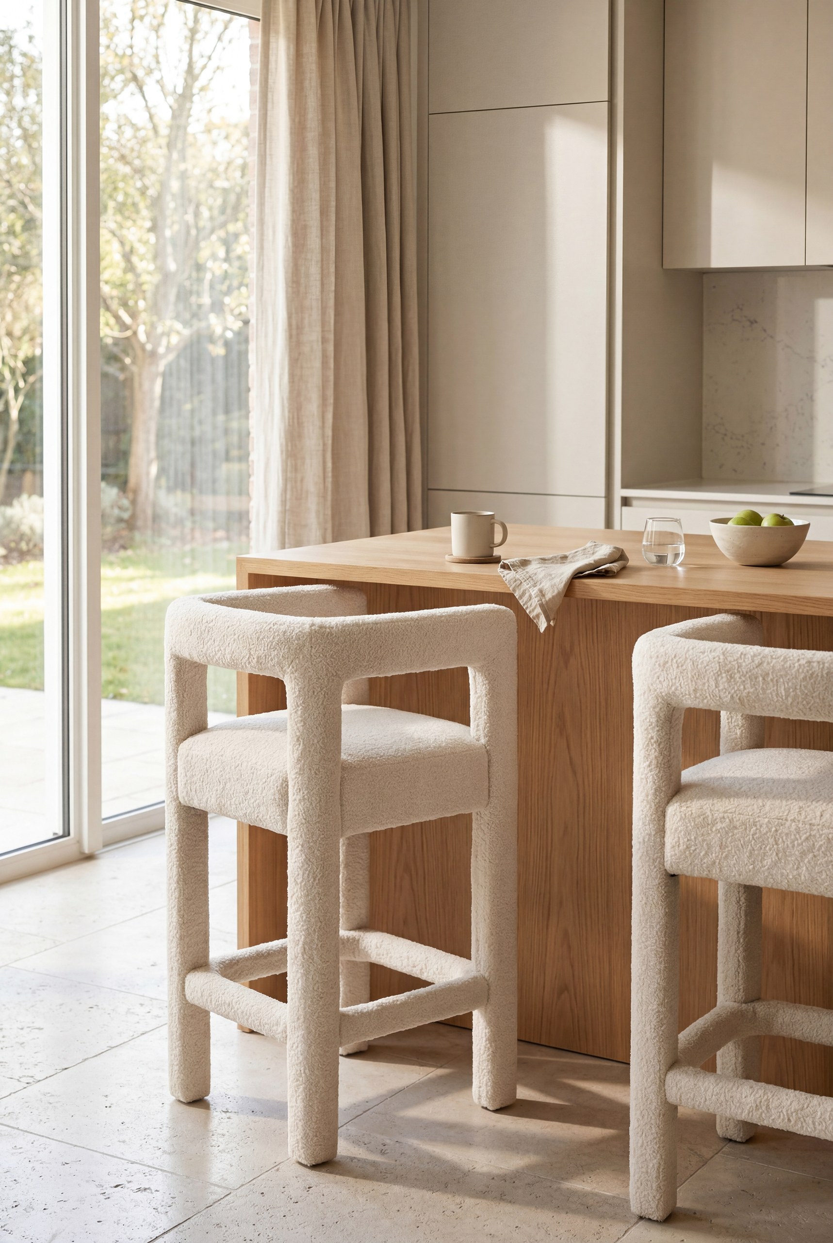 Bella Off White Boucle Stool - Image 2