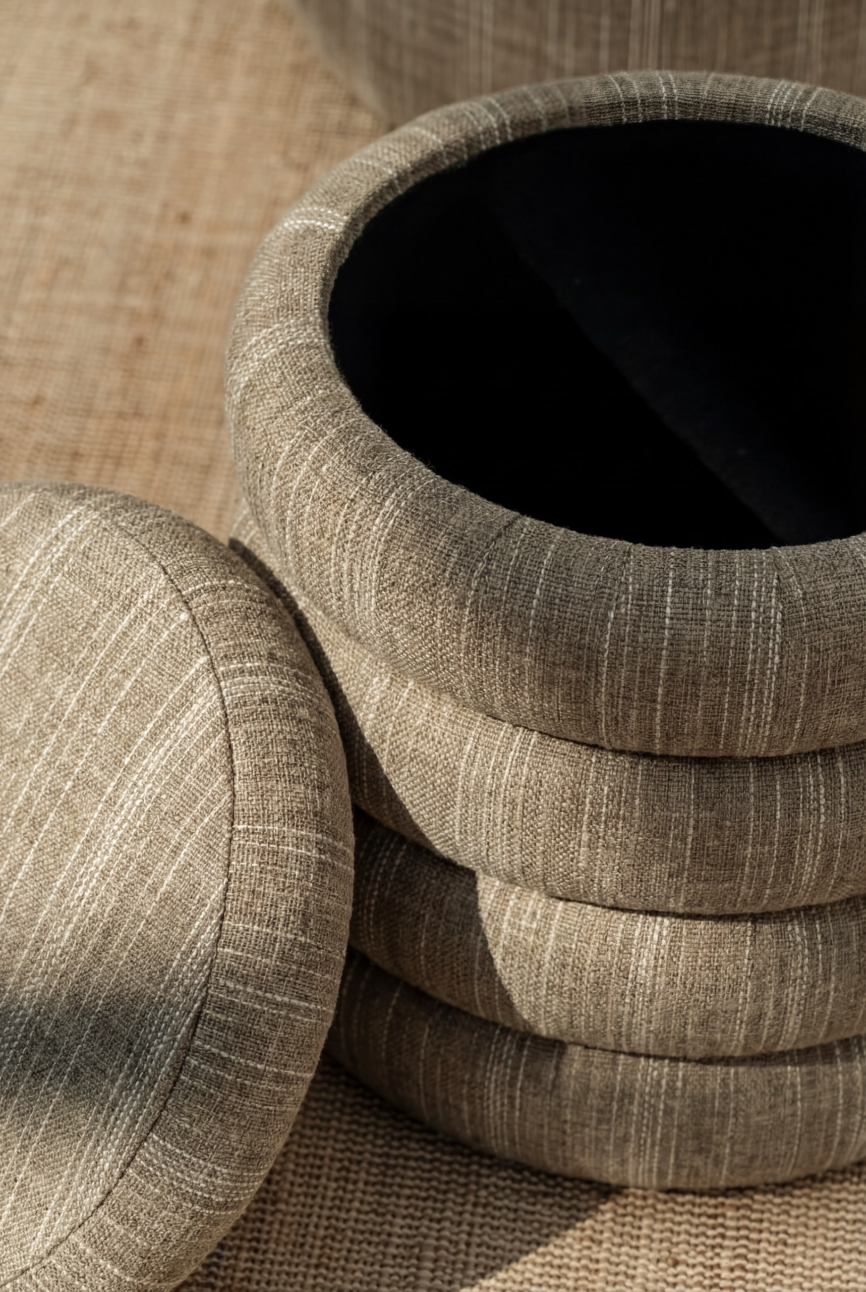 Sevil Natural Taupe Layers Storage Pouf - Image 2