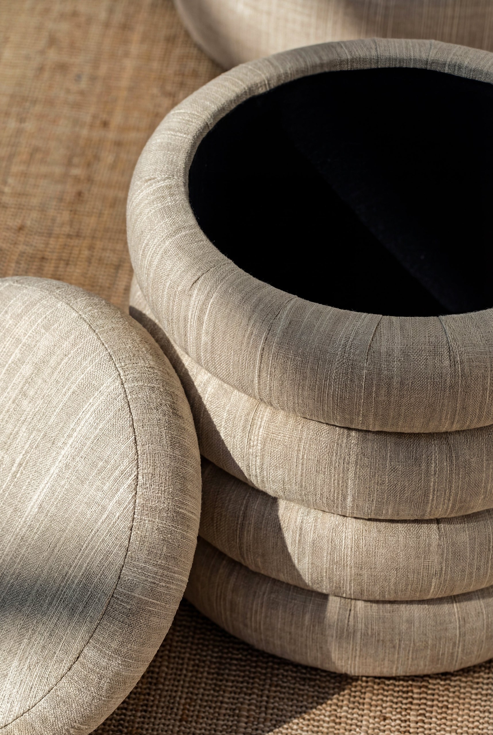 Sevil Sand Beige Layers Storage Pouf - Image 2