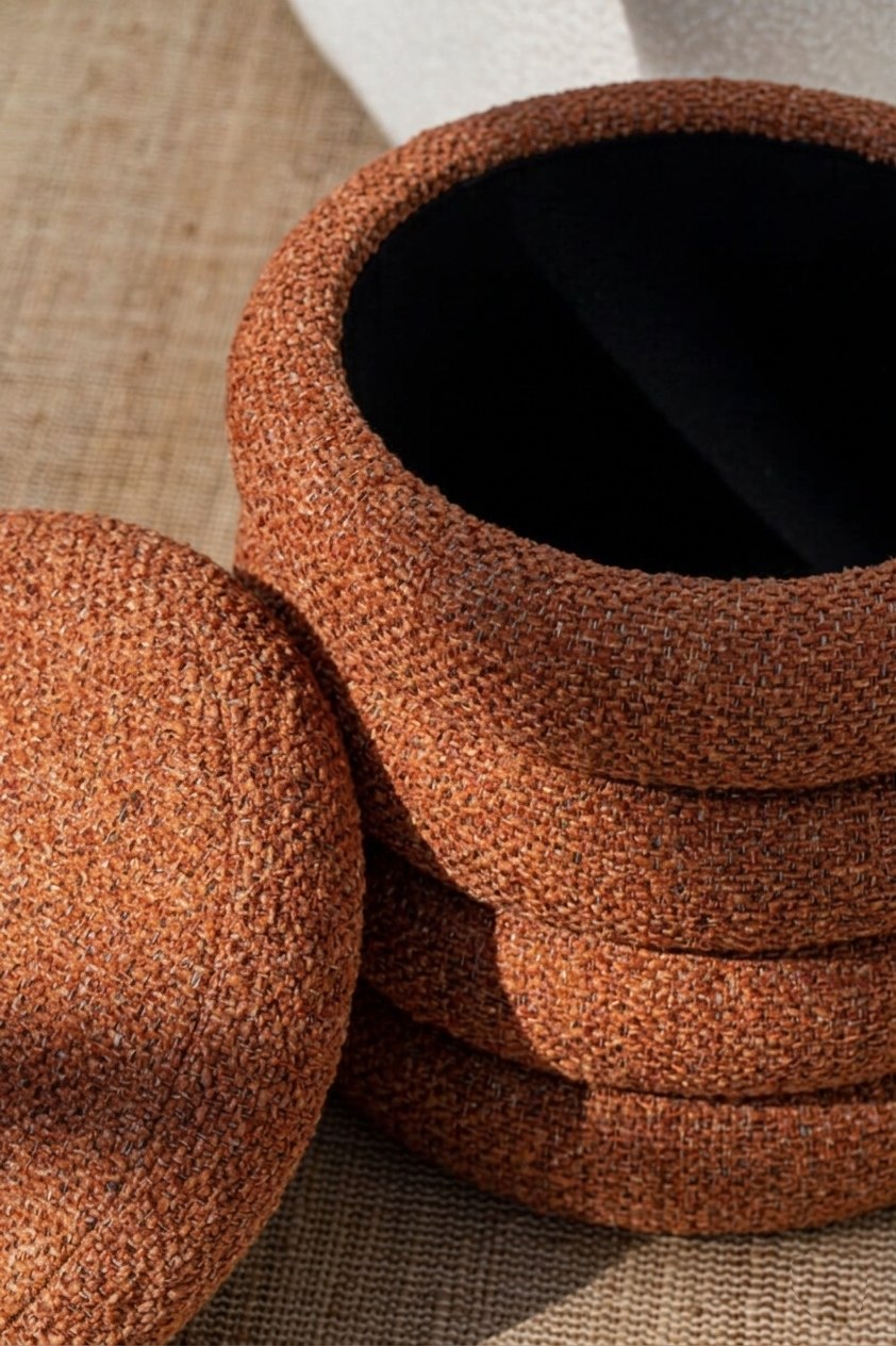 Sevil Burnt Terracotta Layers Storage Pouf - Image 2
