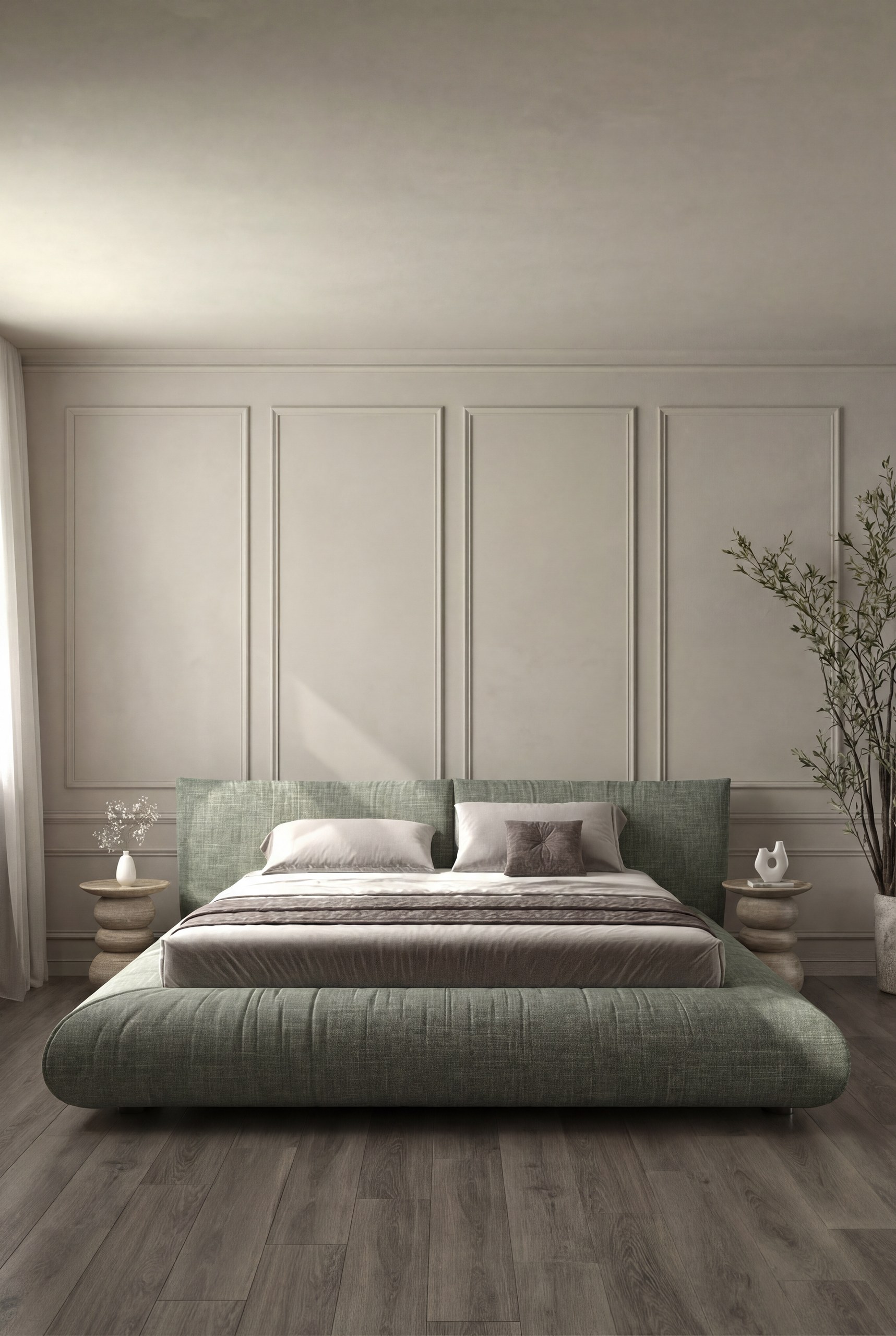 Selini Sage Moss Upholstered Platform Bed