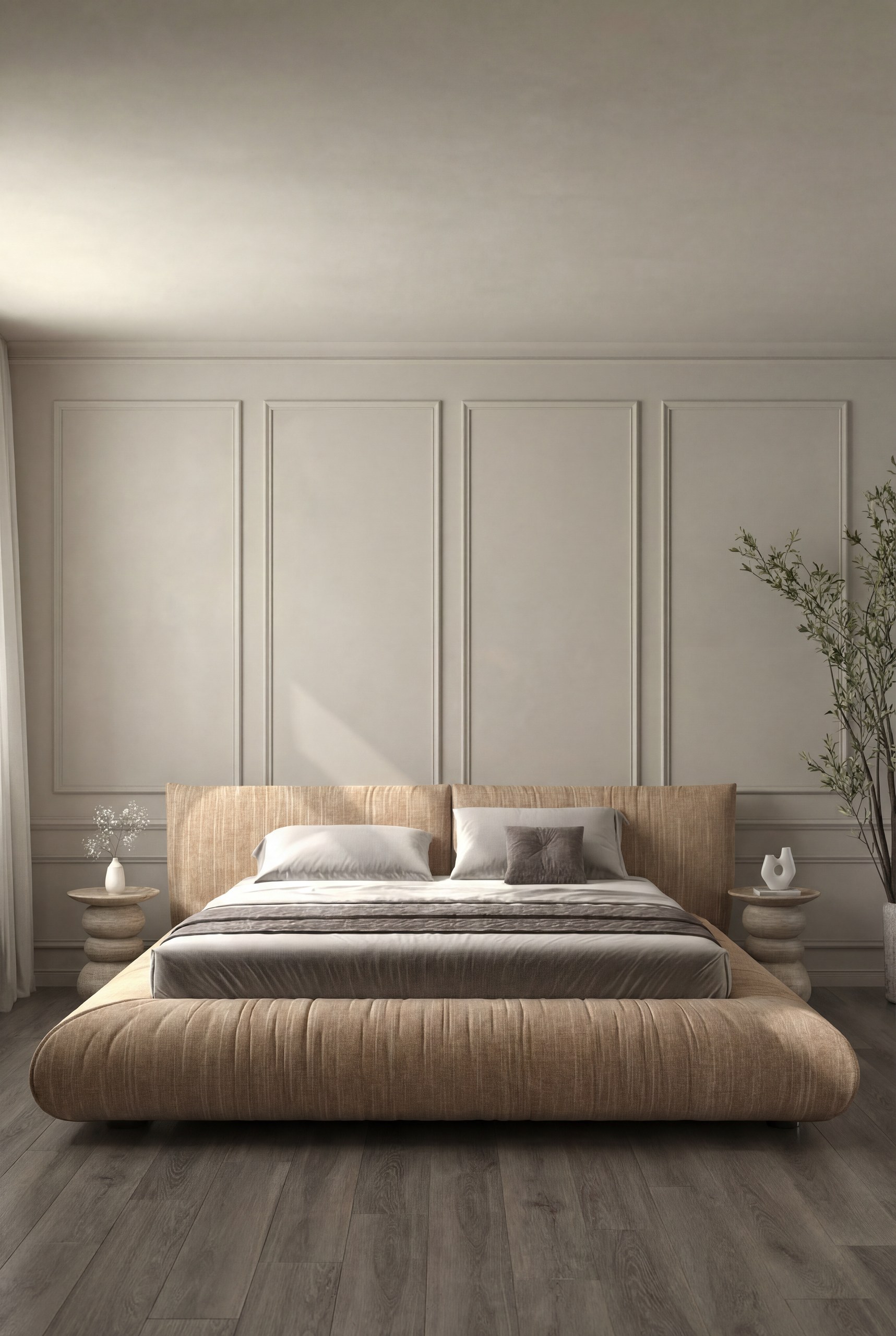 Selini Mocha Sand Upholstered Platform Bed