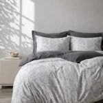 Velora Grey Botanical Printed King Bed Sheet, Duvet Cover & Pillowcase Set