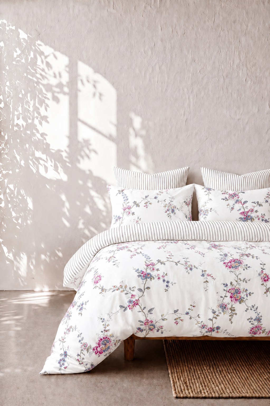 Luneria Vine Floral Printed King Bed Sheet, Duvet Cover & Pillowcase Set