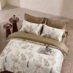 Arvella Leaf Printed King Bed Sheet, Duvet Cover & Pillowcase Set