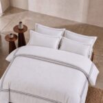 Elvaris Embroidered White King Bed Sheet, Duvet Cover & Pillowcase Set