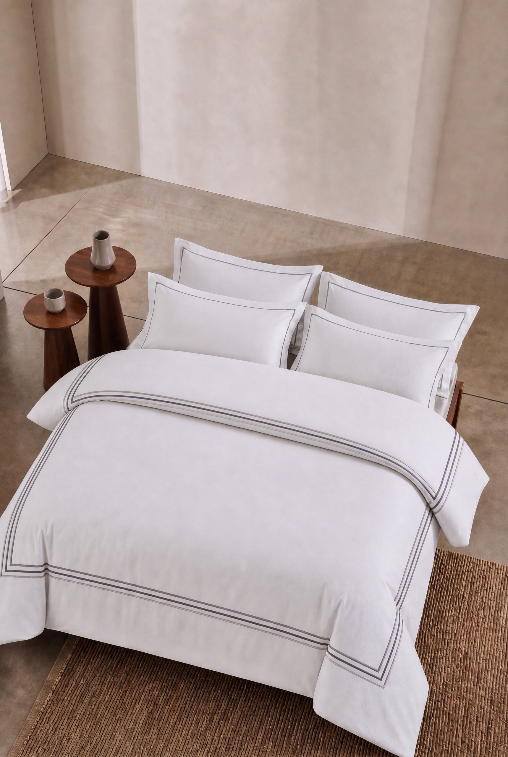 Elvaris Embroidered White King Bed Sheet, Duvet Cover & Pillowcase Set