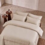 Elvaris Embroidered Light Beige King Bed Sheet, Duvet Cover & Pillowcase Set