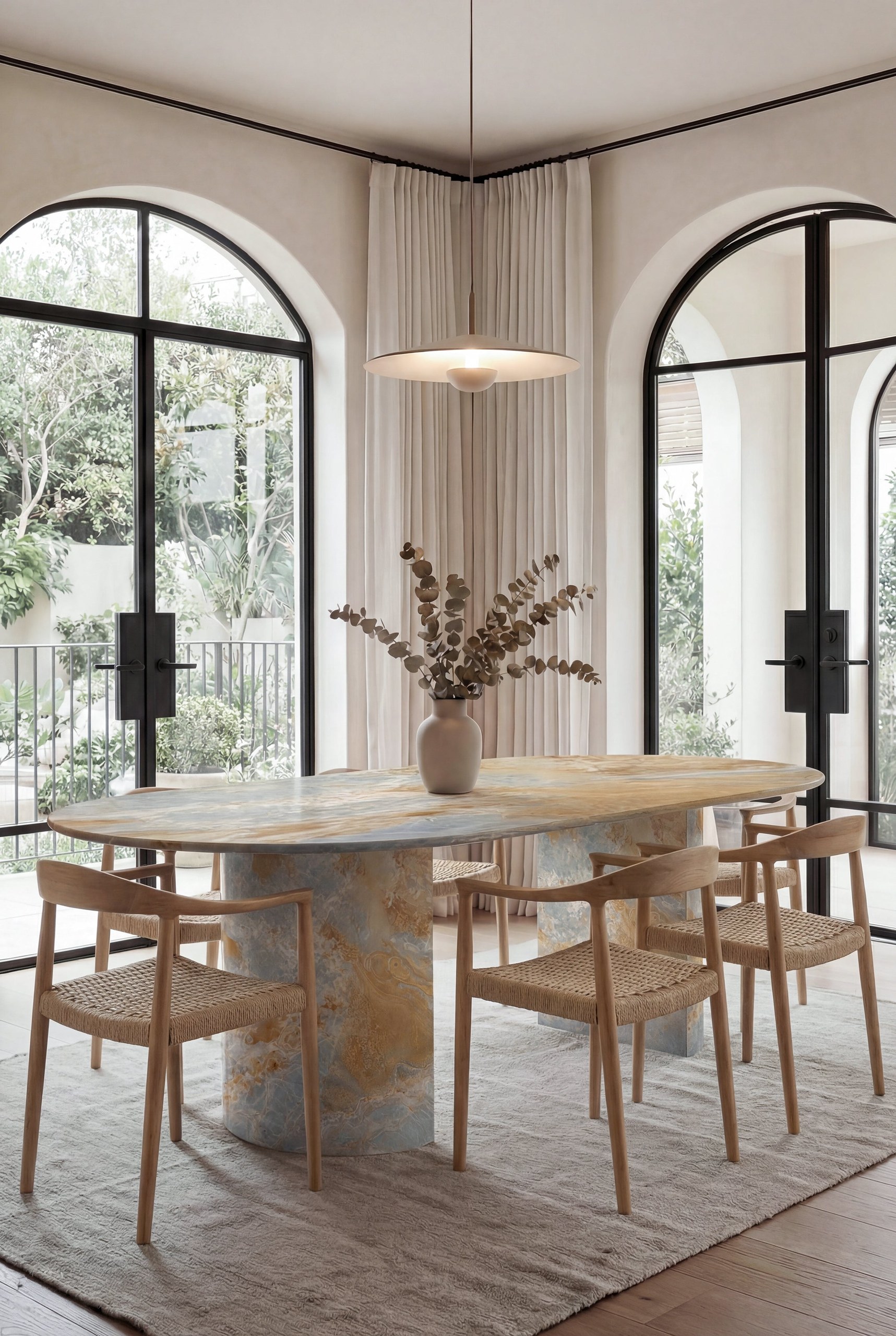 Dakota Blue Onyx Dining Table with Half Moon Legs