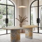 Dakota Blue Onyx Dining Table with Half Moon Legs