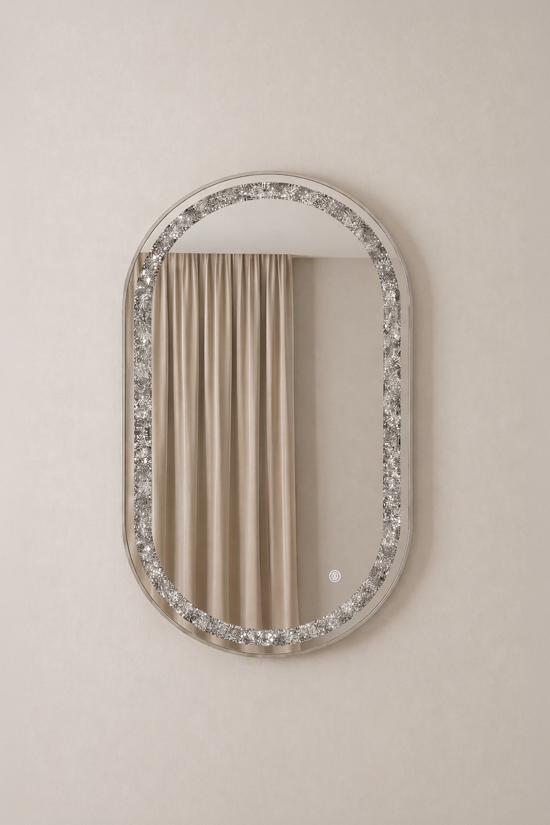 Adelith Silver Oval LED Mirror with Crystal Inlay (130x70CM)