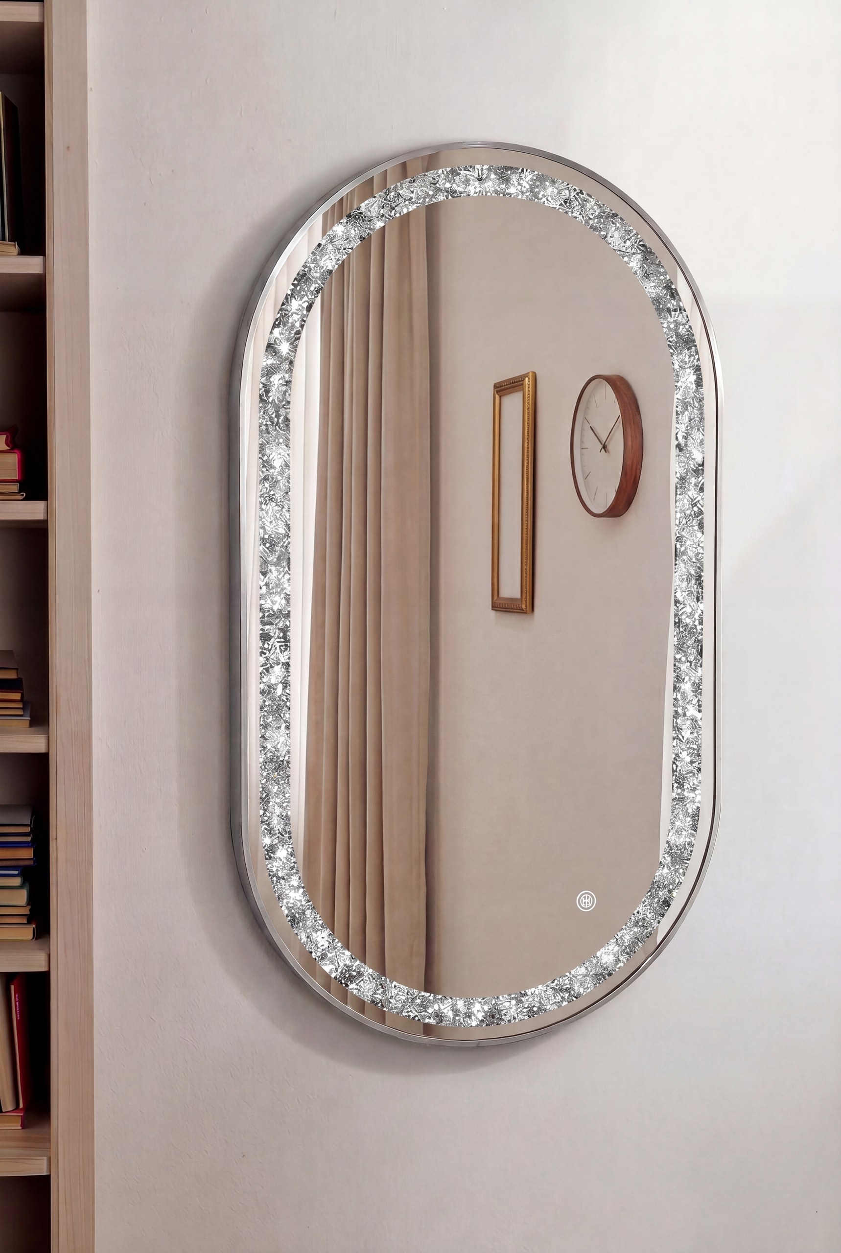 Adelith Silver Oval LED Mirror with Crystal Inlay (130x70CM) - Image 3