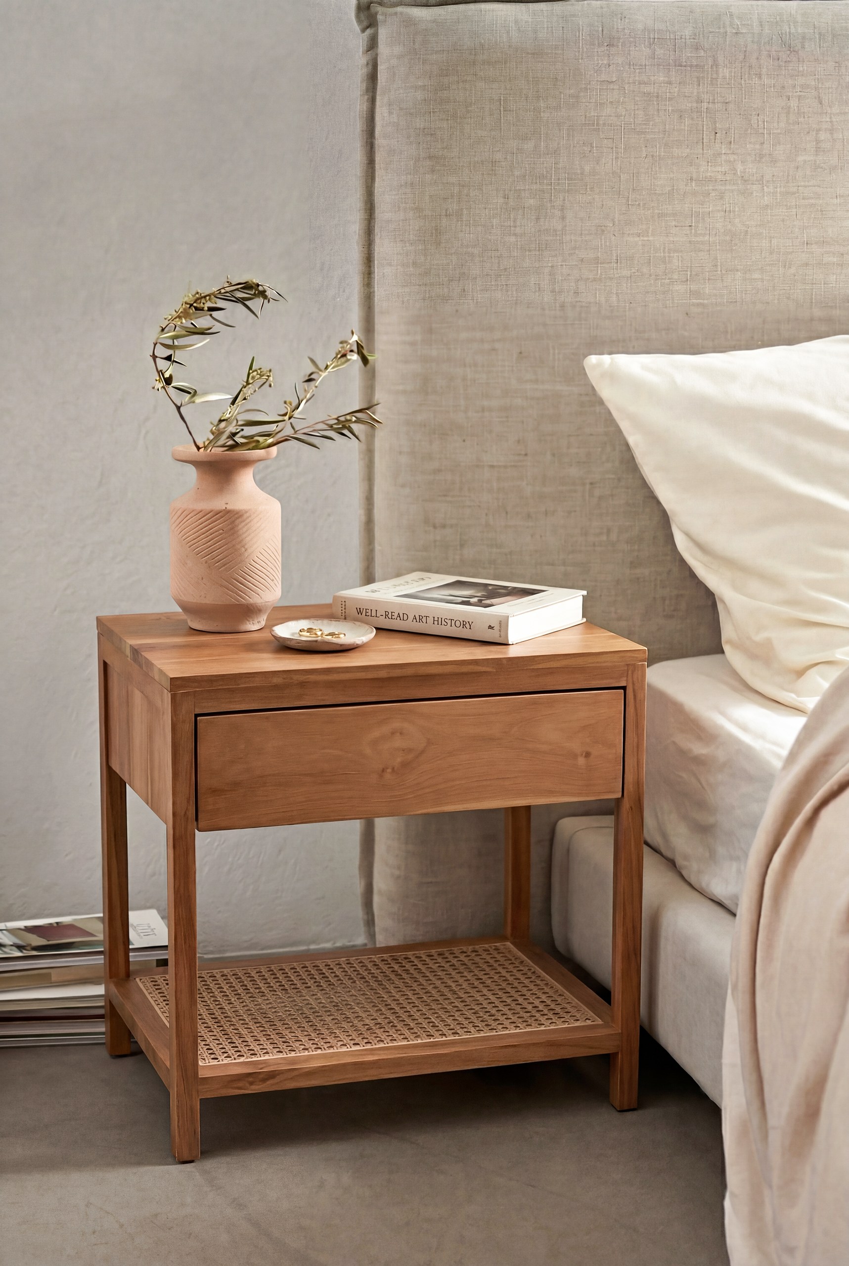 Nerio Teakwood Rattan Bedside Table