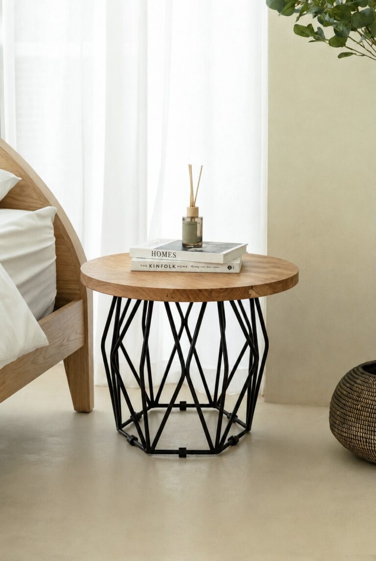 Cyris Solid Wood Round Side Table