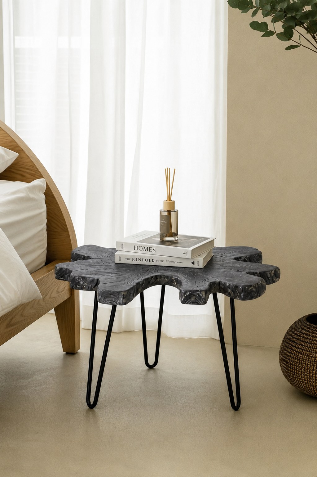 Bravik Live Edge Wood Side Table Black
