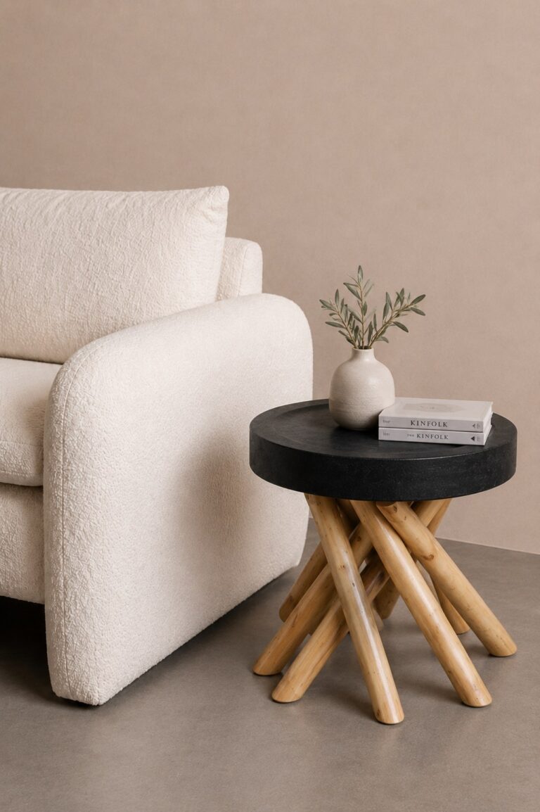Rhizo Carved Solid Wood Side Table