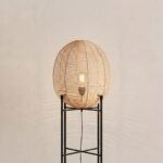 Veska Small Rattan Natural Wood Floor Lamp With Black Iron Legs