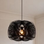 Navza Rattan Black Ceiling Lamp With Wave Design