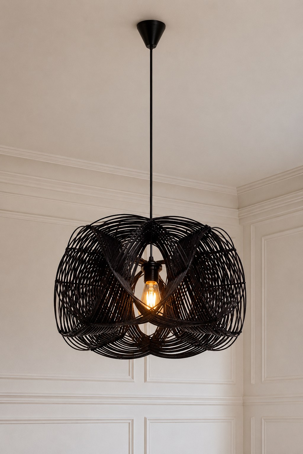 Navza Rattan Black Ceiling Lamp With Wave Design