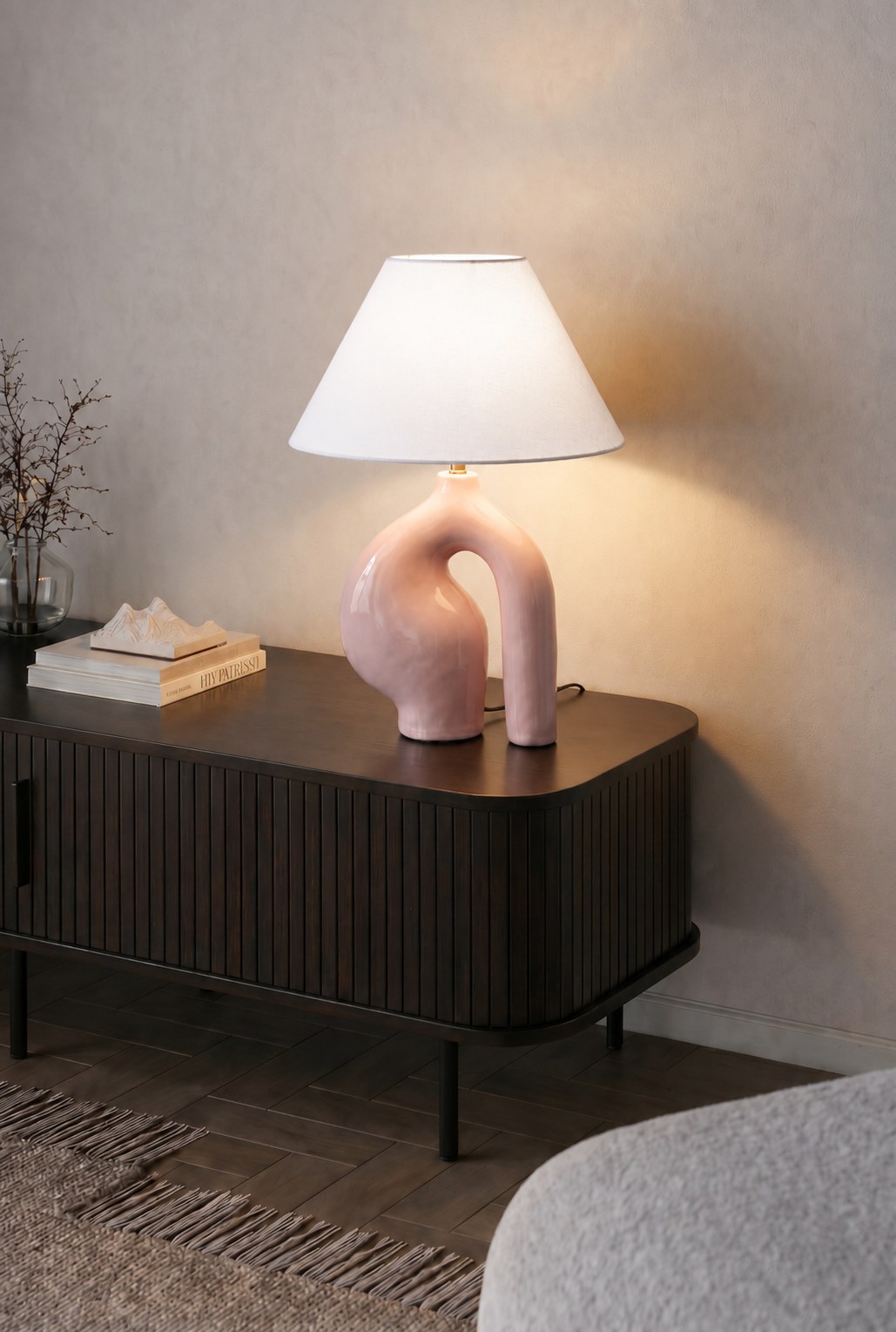 Torza Pink Ceramic Table Lamp with Linen Shade