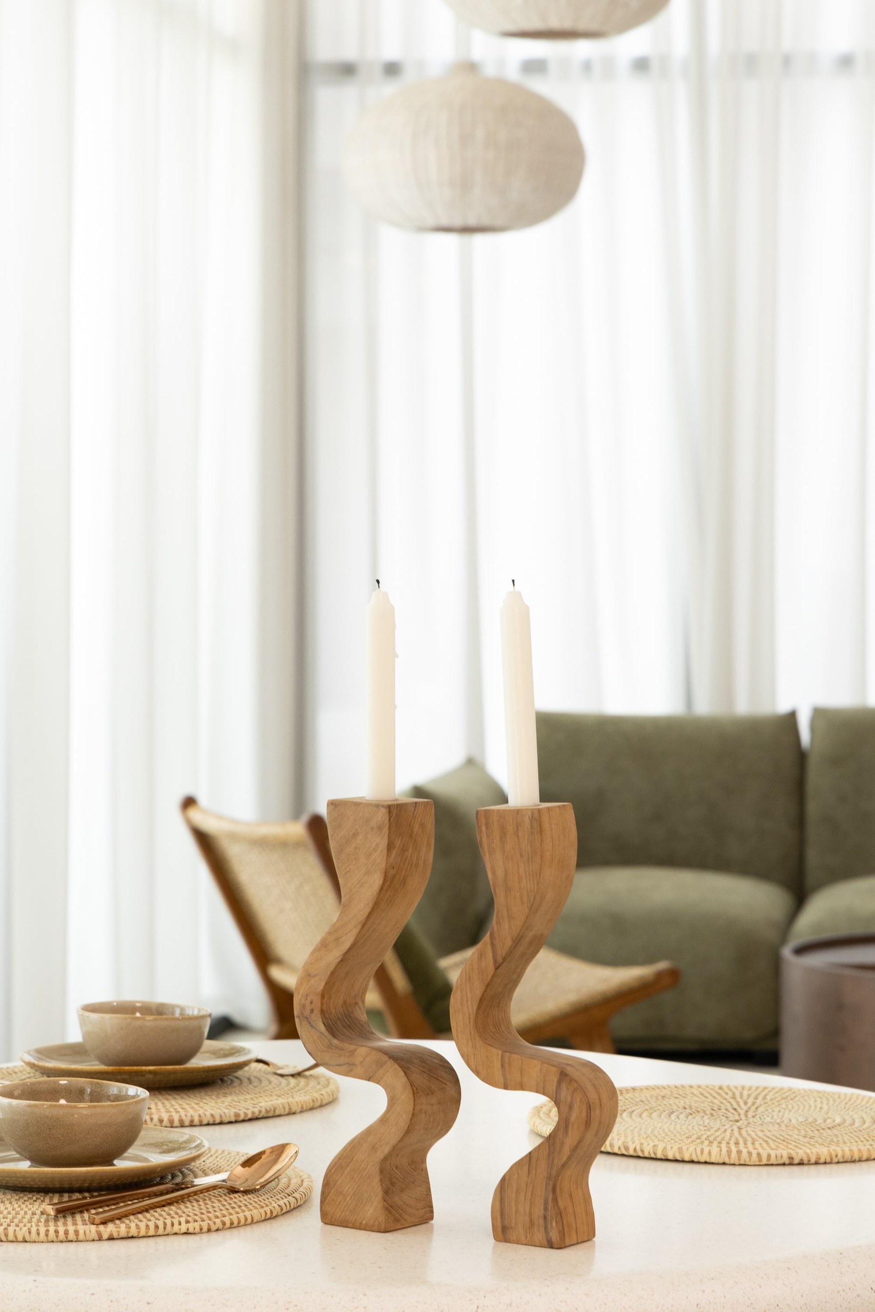 Alyon Wave Wooden Candle Holders - Image 2