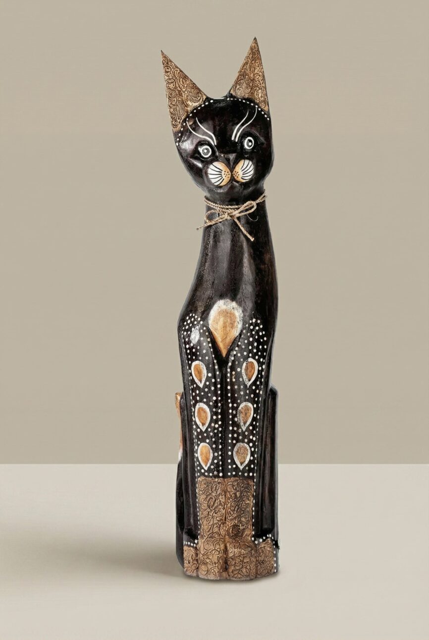 Zavari Handcrafted Wooden Cat Decorative Sculpture