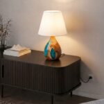 Artisan Blue Painted Finish Wooden Table Lamp