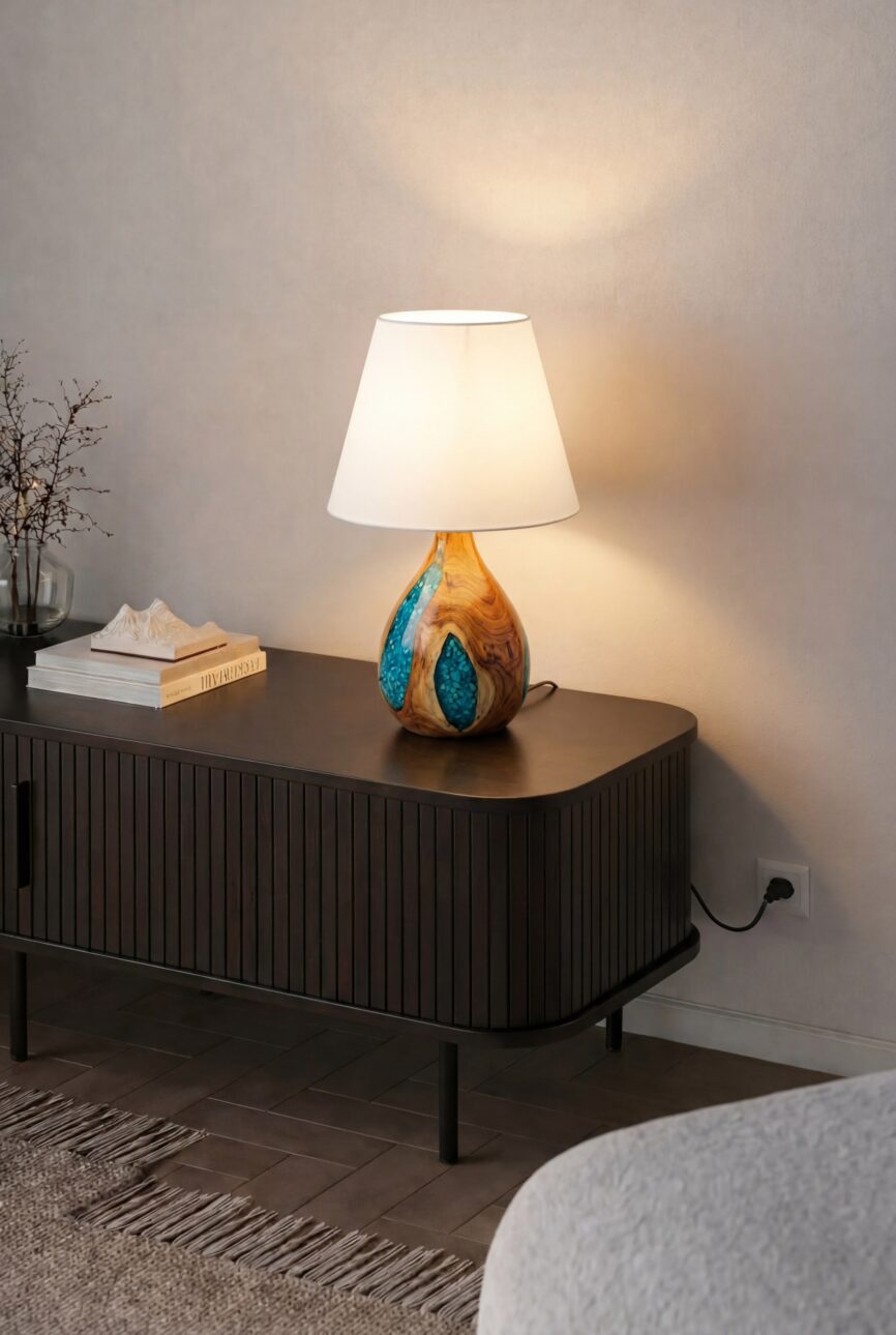 Artisan Blue Painted Finish Wooden Table Lamp