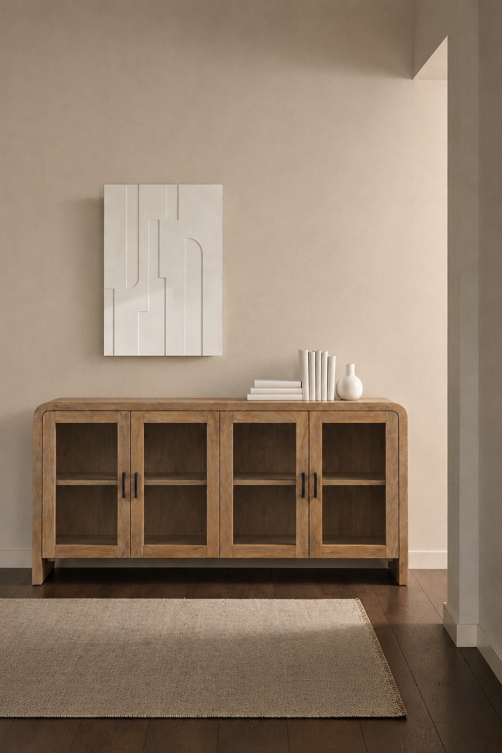Rivo Wooden Glass Door Sideboard Cabinet