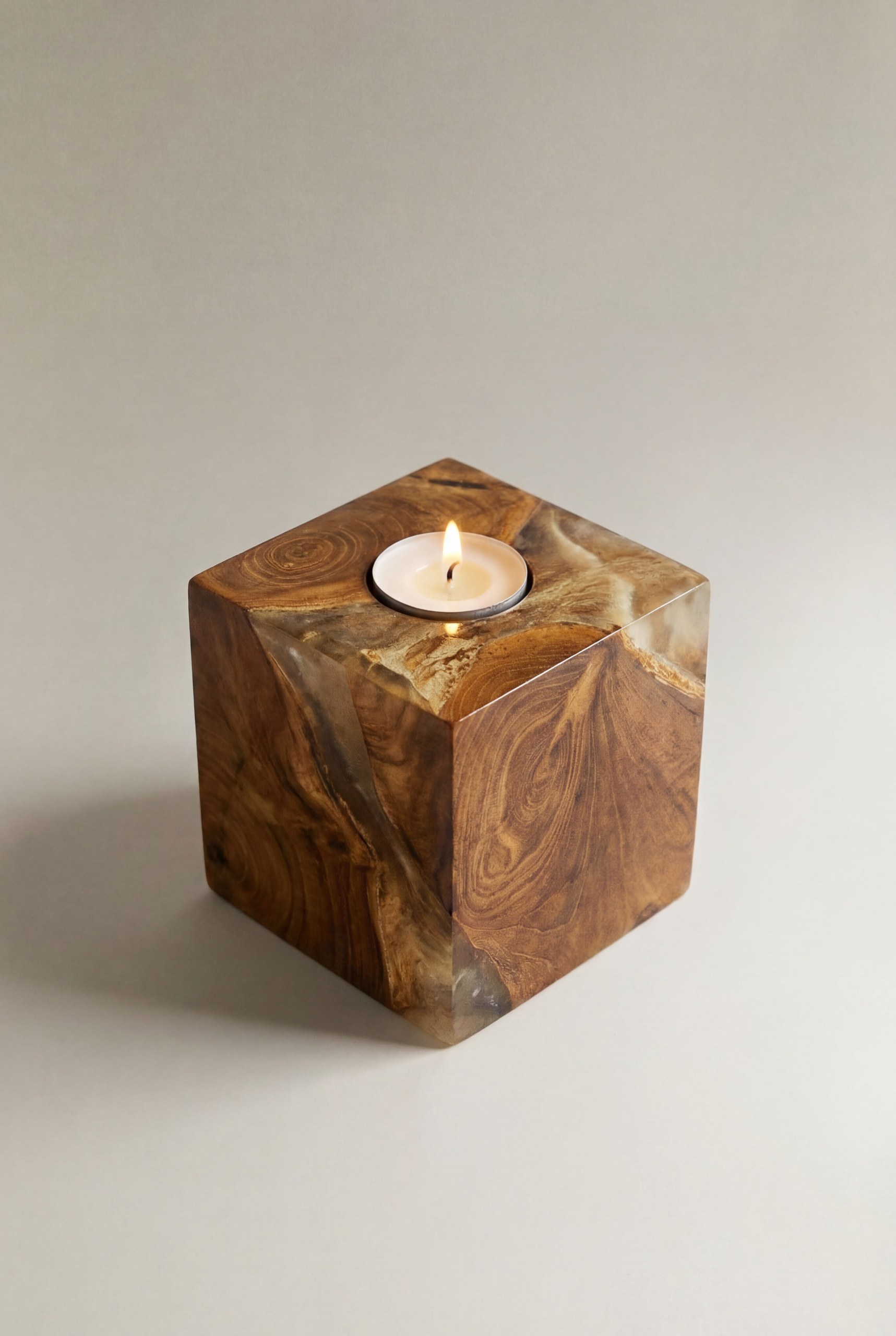 Eron Teak Wood Cube Candle Holder