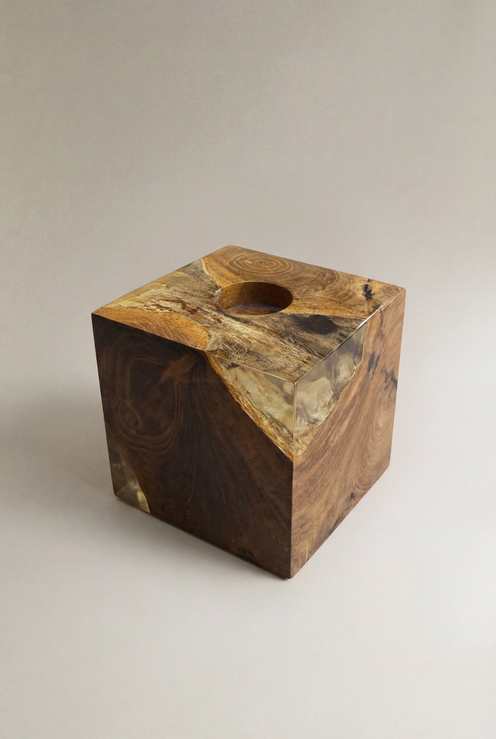 Eron Teak Wood Cube Candle Holder - Image 2
