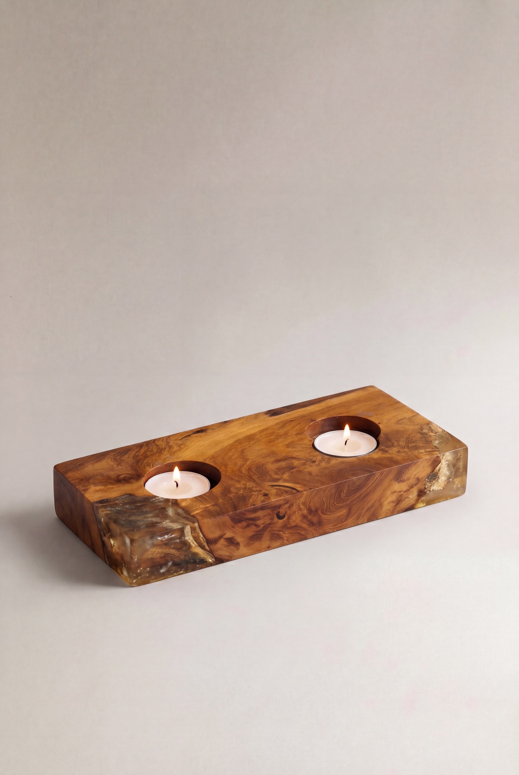 Caden Teak Wood Dual Candle Holder