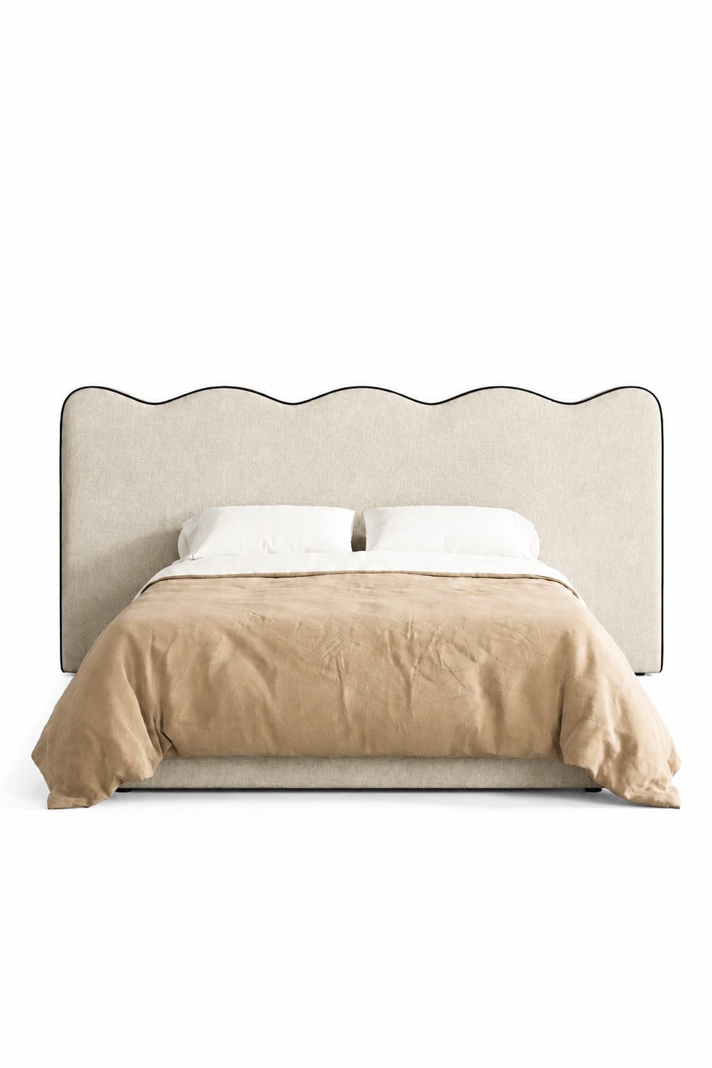 Zelina Beige Curved Headboard Upholstered Bed - Image 2
