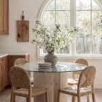 Aerin Glass Top Travertine Dining Table