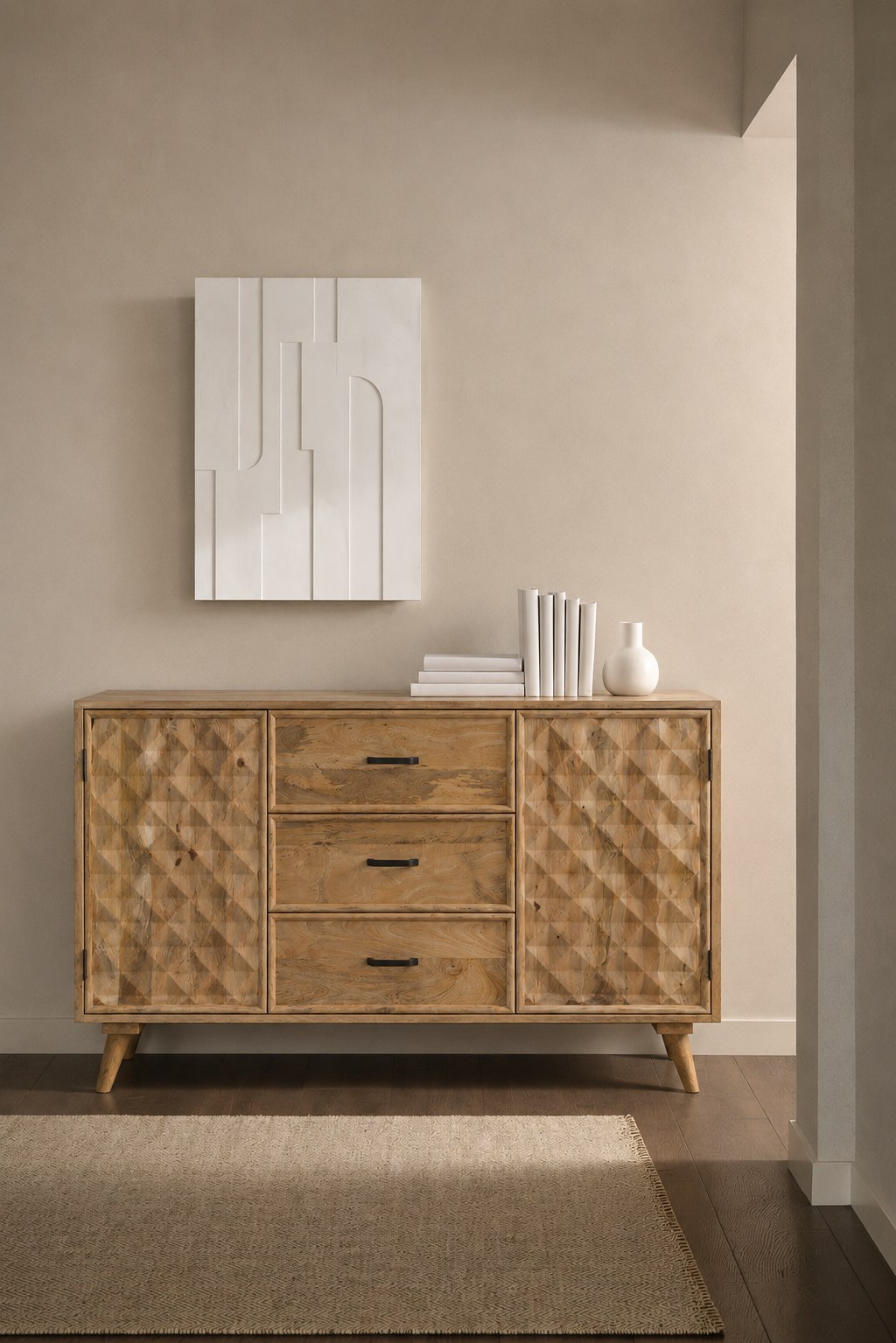 Aurevane Geometric Wood Sideboard Cabinet