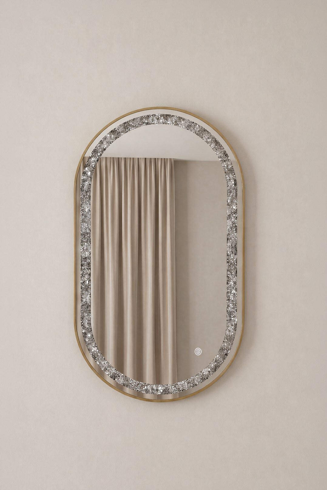 Adelith Gold Oval LED Mirror with Crystal Inlay (130x70CM)