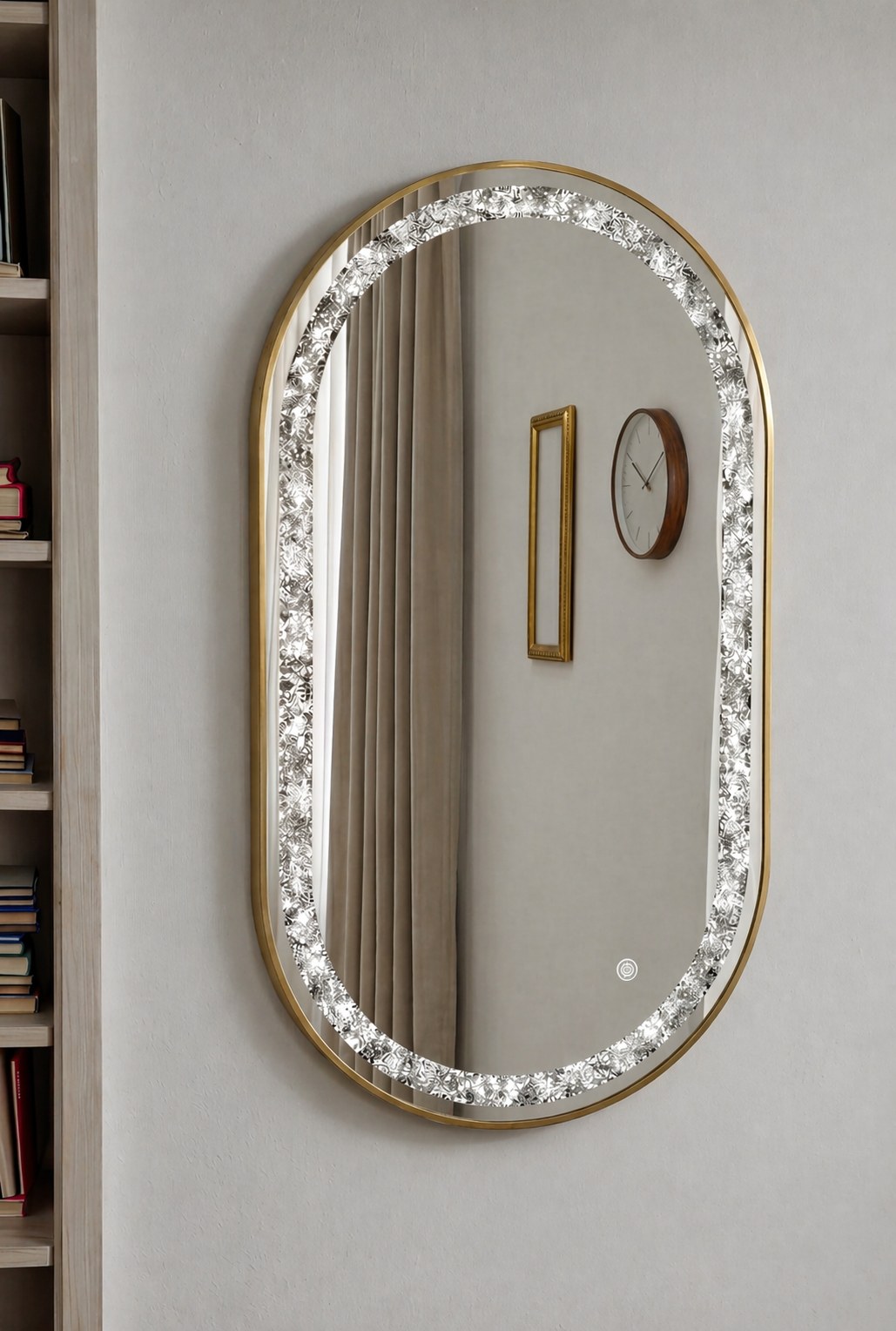 Adelith Gold Oval LED Mirror with Crystal Inlay (130x70CM) - Image 3