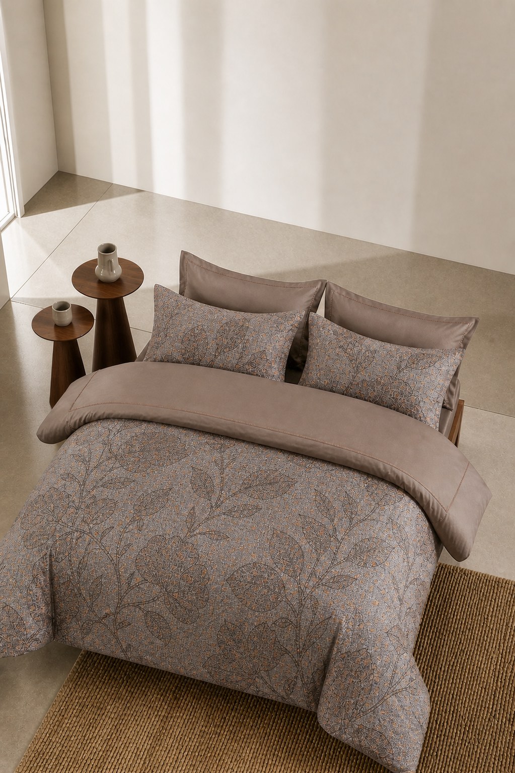 Eldara Printed Brown King Bed Sheet, Duvet Cover & Pillowcase Set